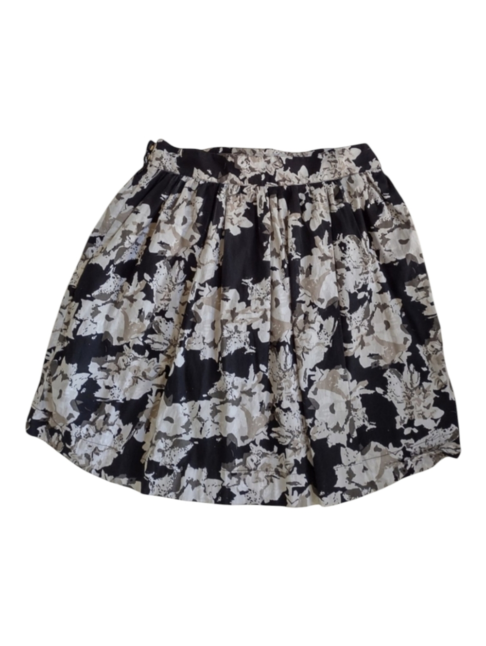 Shade Clothing 100% Cotton Floral Midi Skirt Large Black White Pleated Boho